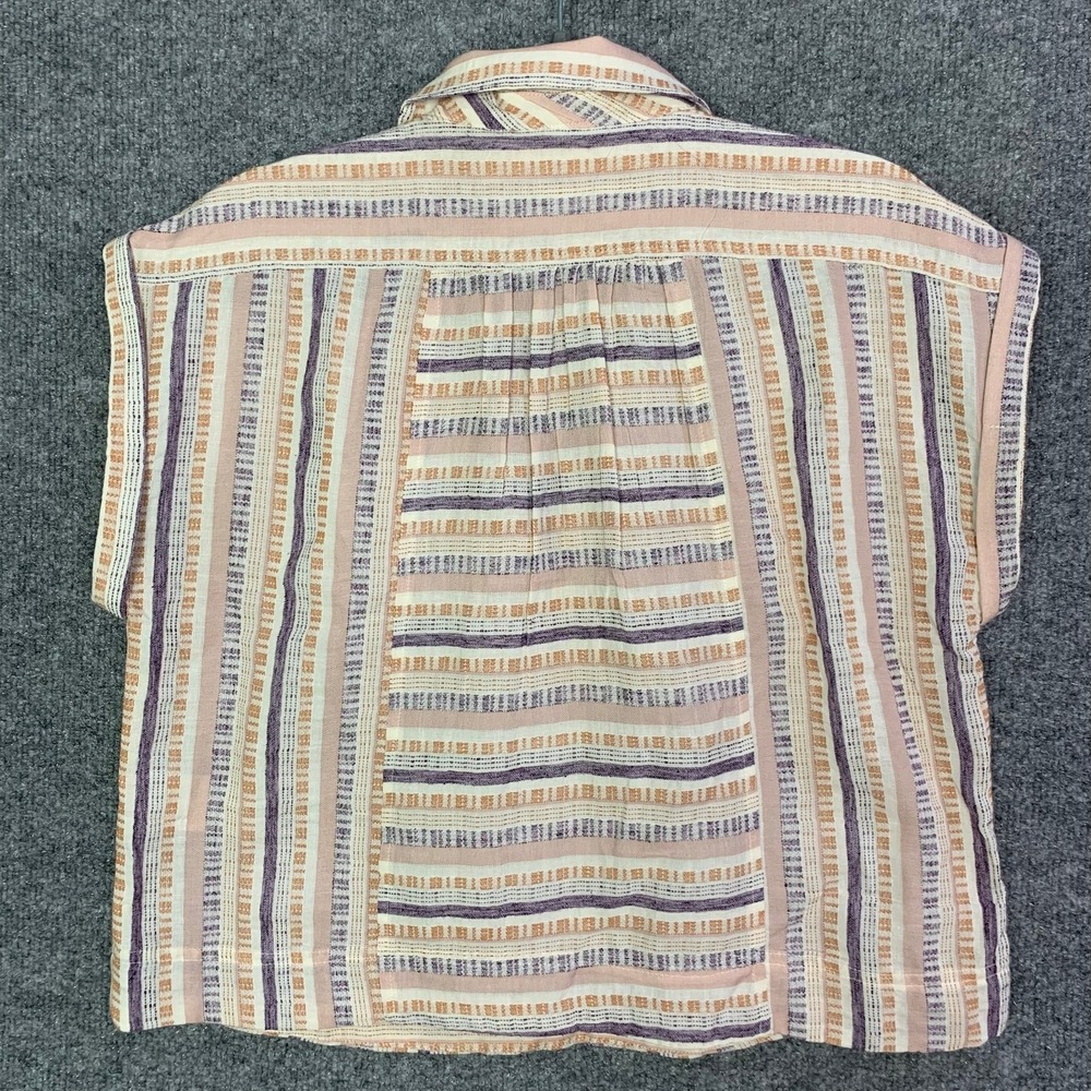 By Anthropologie Cropped Utility Pullover Top Striped Tan Purple Pink Size XS - Picture 3 of 9